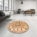 Round Machine Washable Abstract Chocolate Brown Rug in a Office, wshabs803