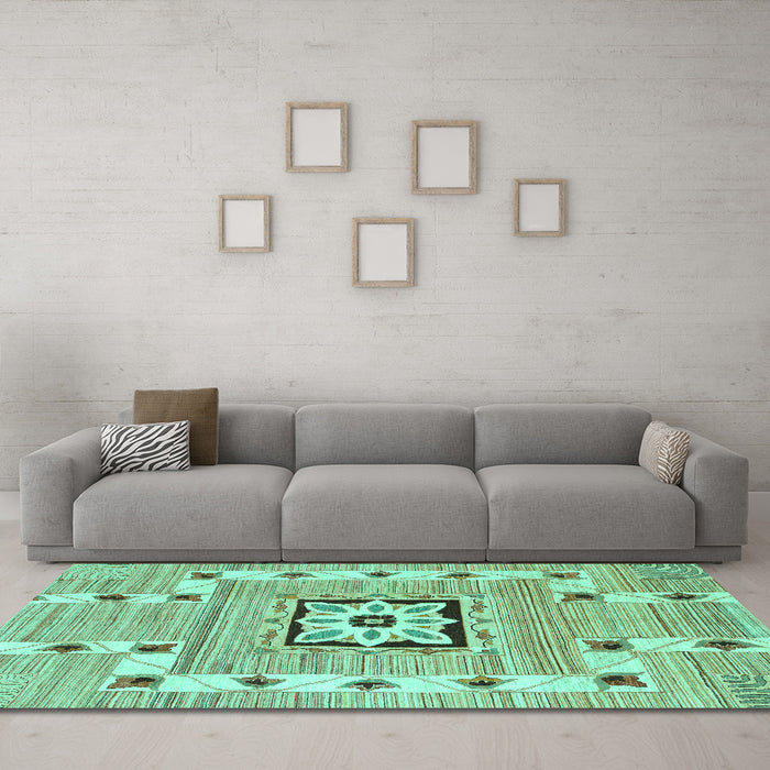 Machine Washable Abstract Turquoise Modern Area Rugs in a Living Room,, wshabs803turq