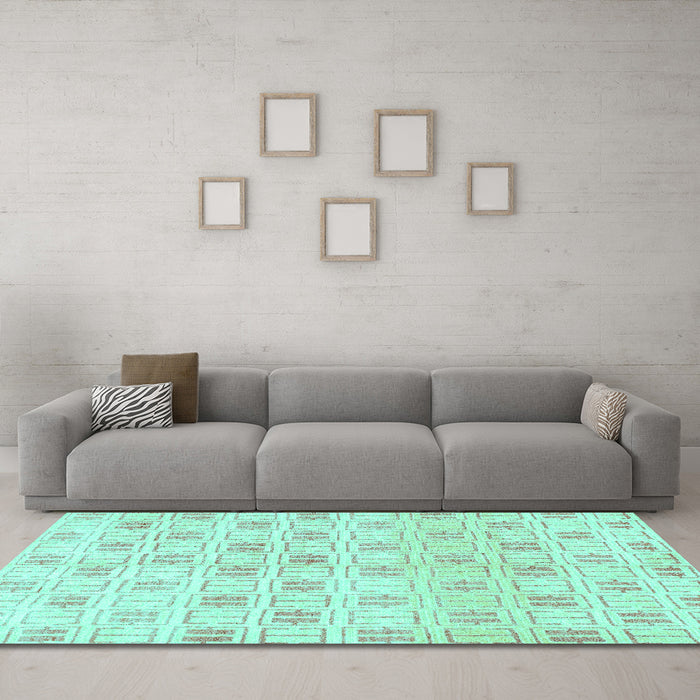 Machine Washable Abstract Turquoise Modern Area Rugs in a Living Room,, wshabs804turq