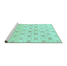 Sideview of Machine Washable Abstract Turquoise Modern Area Rugs, wshabs804turq