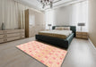 Abstract Khaki Gold Modern Rug in a Bedroom, abs804