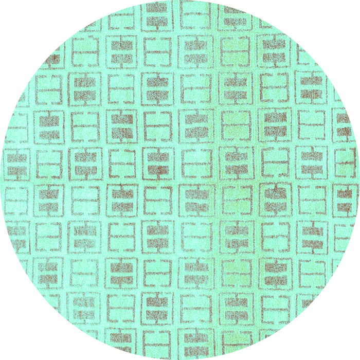 Round Machine Washable Abstract Turquoise Modern Area Rugs, wshabs804turq
