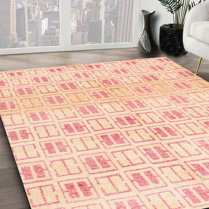 Abstract Khaki Gold Modern Rug in Family Room, abs804