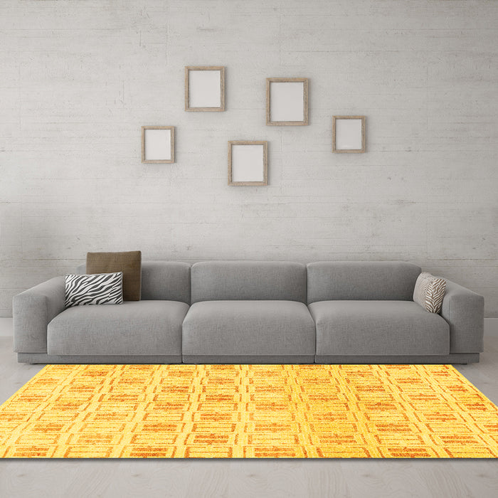 Machine Washable Abstract Yellow Modern Rug in a Living Room, wshabs804yw