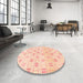 Round Abstract Khaki Gold Modern Rug in a Office, abs804