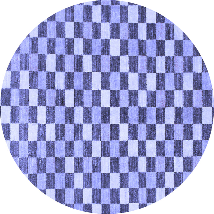 Round Machine Washable Checkered Blue Modern Rug, wshabs805blu