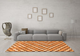 Machine Washable Checkered Orange Modern Area Rugs in a Living Room, wshabs805org
