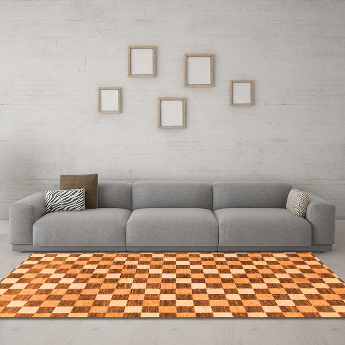 Machine Washable Checkered Orange Modern Area Rugs in a Living Room, wshabs805org