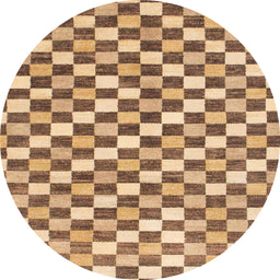 Round Abstract Sienna Brown Checkered Rug, abs805