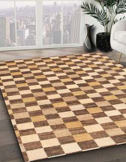 Abstract Sienna Brown Checkered Rug in Family Room, abs805
