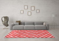 Machine Washable Checkered Red Modern Rug, wshabs805red