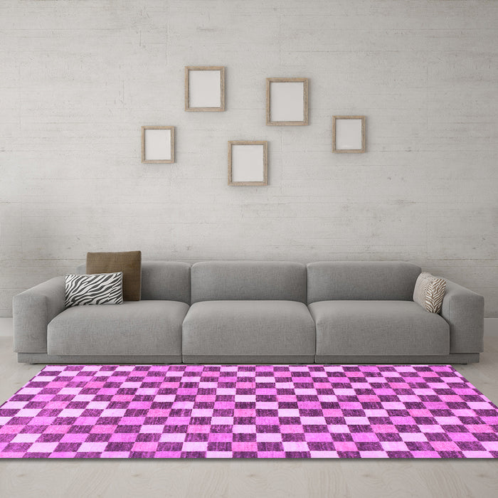 Machine Washable Checkered Purple Modern Area Rugs in a Living Room, wshabs805pur