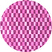 Round Machine Washable Checkered Pink Modern Rug, wshabs805pnk