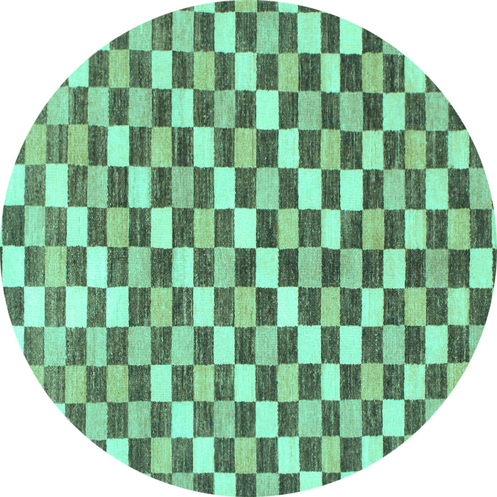 Round Machine Washable Checkered Turquoise Modern Area Rugs, wshabs805turq
