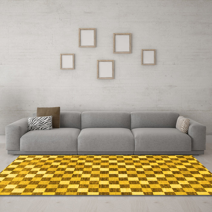 Machine Washable Checkered Yellow Modern Rug in a Living Room, wshabs805yw