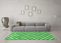 Machine Washable Checkered Emerald Green Modern Area Rugs in a Living Room,, wshabs805emgrn