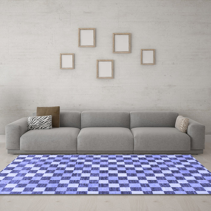 Machine Washable Checkered Blue Modern Rug in a Living Room, wshabs805blu