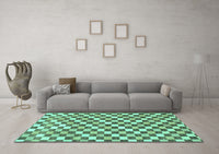 Machine Washable Checkered Turquoise Modern Rug, wshabs805turq