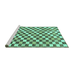 Sideview of Machine Washable Checkered Turquoise Modern Area Rugs, wshabs805turq