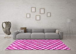 Machine Washable Checkered Pink Modern Rug in a Living Room, wshabs805pnk