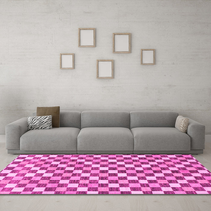 Machine Washable Checkered Pink Modern Rug in a Living Room, wshabs805pnk