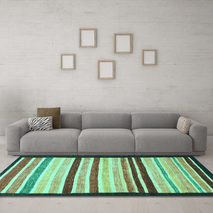 Machine Washable Abstract Turquoise Modern Area Rugs in a Living Room,, wshabs806turq