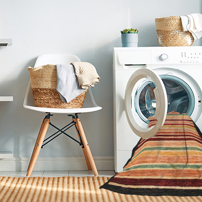 Machine Washable Abstract Fire Brick Red Rug in a Washing Machine, wshabs806