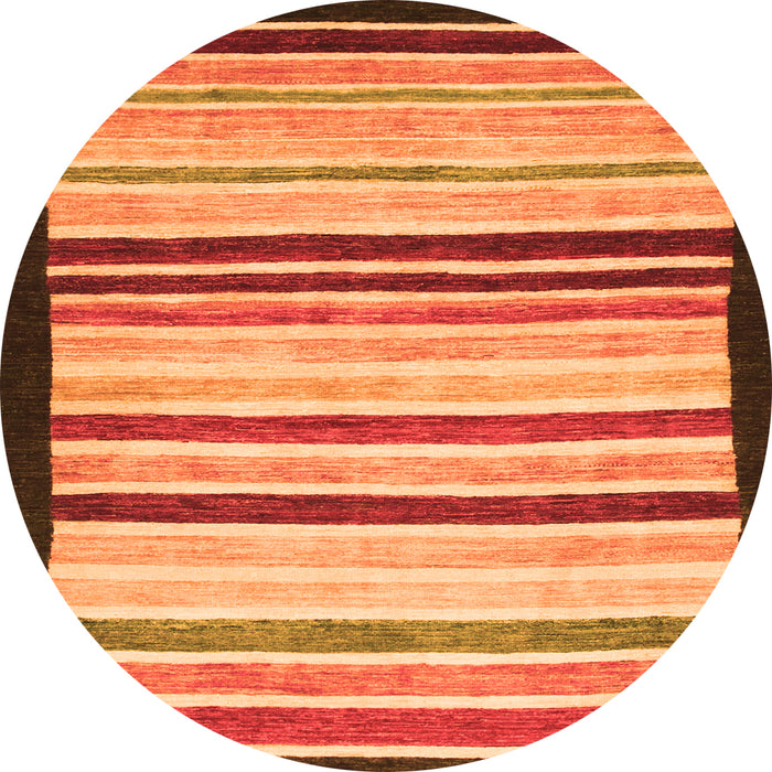 Round Machine Washable Abstract Orange Modern Area Rugs, wshabs806org