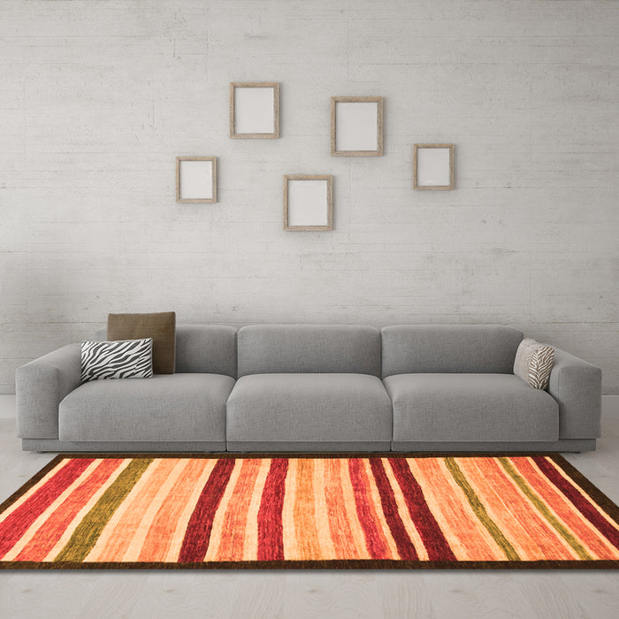 Machine Washable Abstract Orange Modern Area Rugs in a Living Room, wshabs806org
