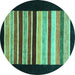 Round Abstract Turquoise Modern Rug, abs808turq