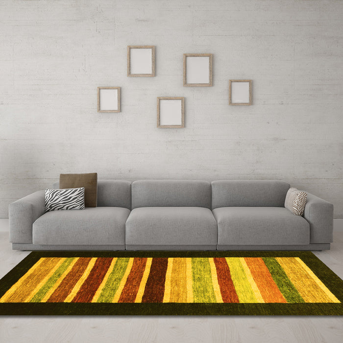 Machine Washable Abstract Yellow Modern Rug in a Living Room, wshabs808yw