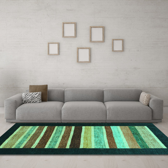 Machine Washable Abstract Turquoise Modern Area Rugs in a Living Room,, wshabs808turq