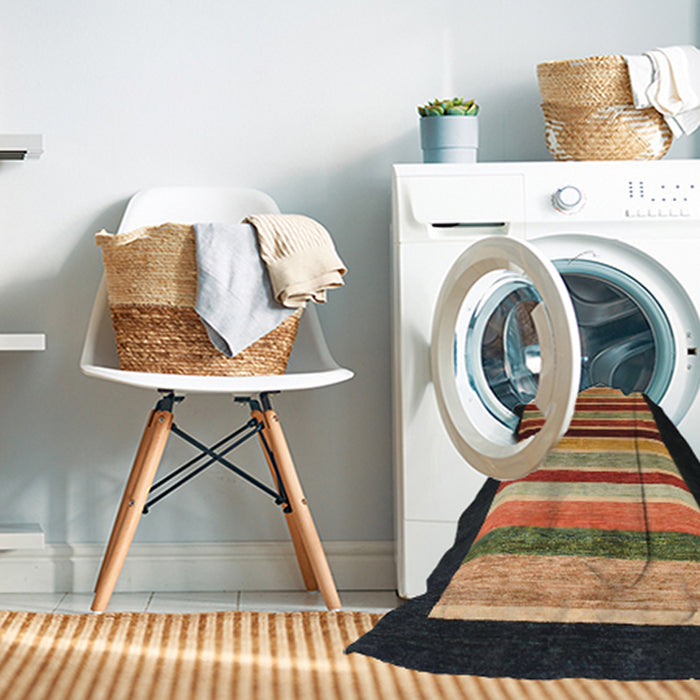 Machine Washable Abstract Bakers Brown Rug in a Washing Machine, wshabs808