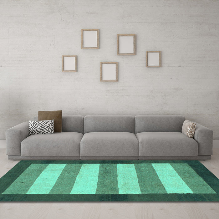 Machine Washable Abstract Turquoise Modern Area Rugs in a Living Room,, wshabs809turq