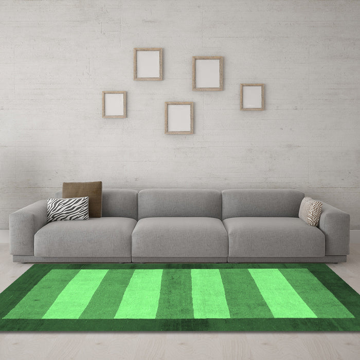 Machine Washable Abstract Emerald Green Modern Area Rugs in a Living Room,, wshabs809emgrn