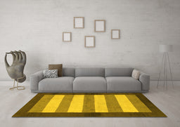 Machine Washable Abstract Yellow Modern Rug in a Living Room, wshabs809yw