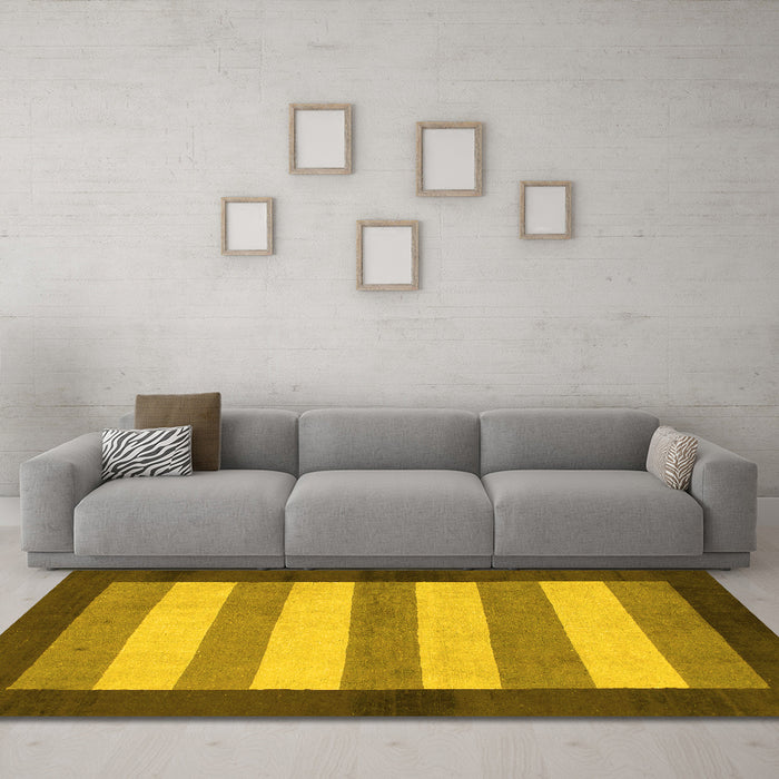 Machine Washable Abstract Yellow Modern Rug in a Living Room, wshabs809yw