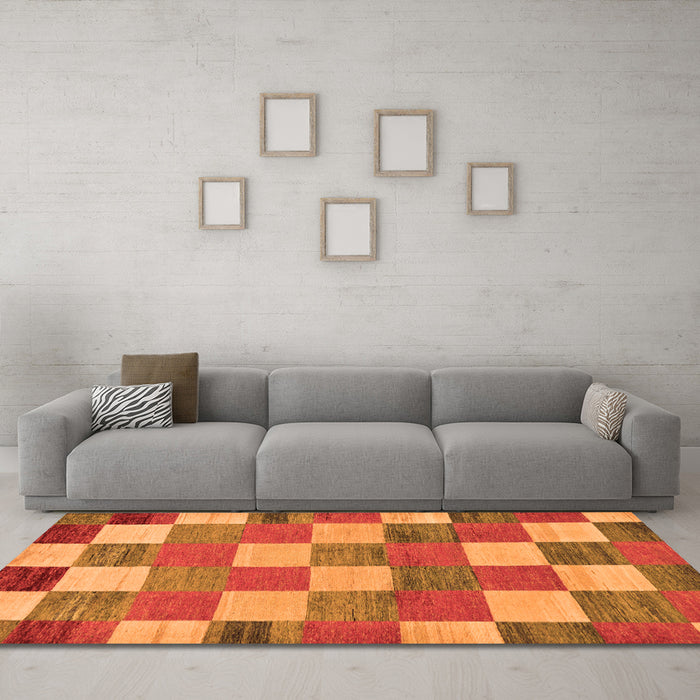 Machine Washable Checkered Orange Modern Area Rugs in a Living Room, wshabs80org