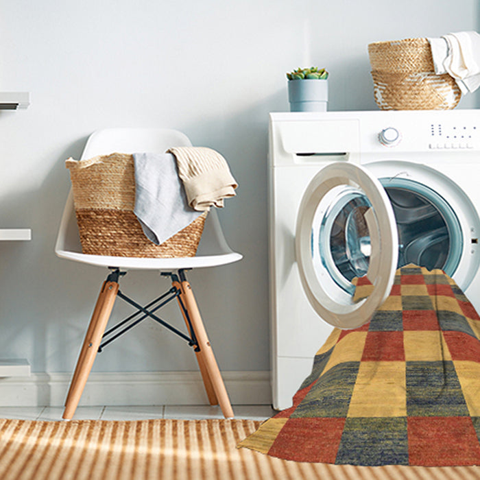 Machine Washable Abstract Gold Rug in a Washing Machine, wshabs80