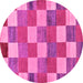 Round Checkered Pink Modern Rug, abs80pnk