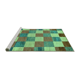 Sideview of Machine Washable Checkered Turquoise Modern Area Rugs, wshabs80turq