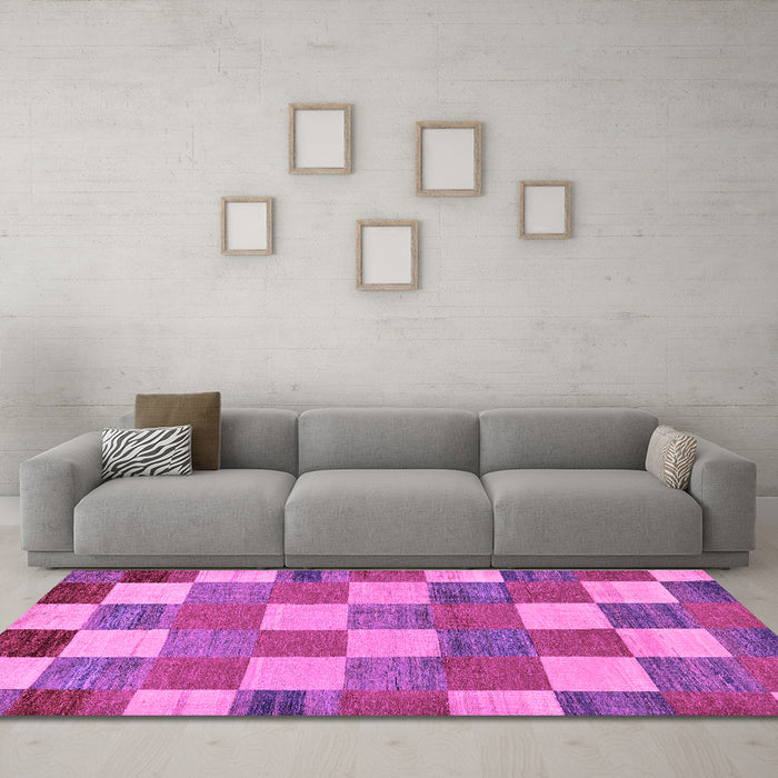 Machine Washable Checkered Purple Modern Area Rugs in a Living Room, wshabs80pur