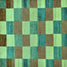 Square Machine Washable Checkered Turquoise Modern Area Rugs, wshabs80turq