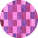 Round Machine Washable Checkered Purple Modern Area Rugs, wshabs80pur