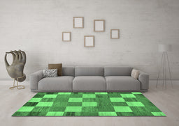 Machine Washable Checkered Emerald Green Modern Area Rugs in a Living Room,, wshabs80emgrn