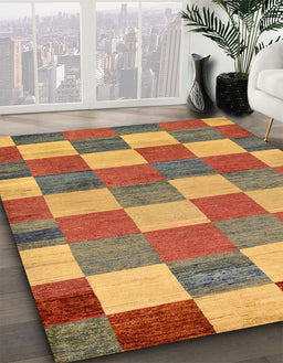 Abstract Gold Checkered Rug in Family Room, abs80