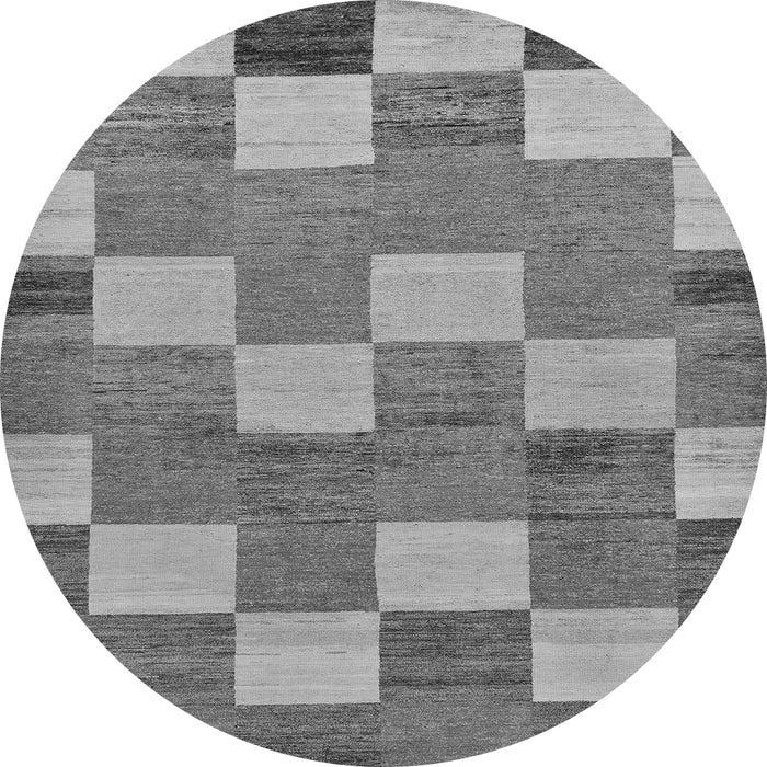Round Machine Washable Checkered Gray Modern Rug, wshabs80gry