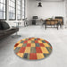 Round Abstract Gold Checkered Rug in a Office, abs80