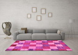 Machine Washable Checkered Pink Modern Rug in a Living Room, wshabs80pnk