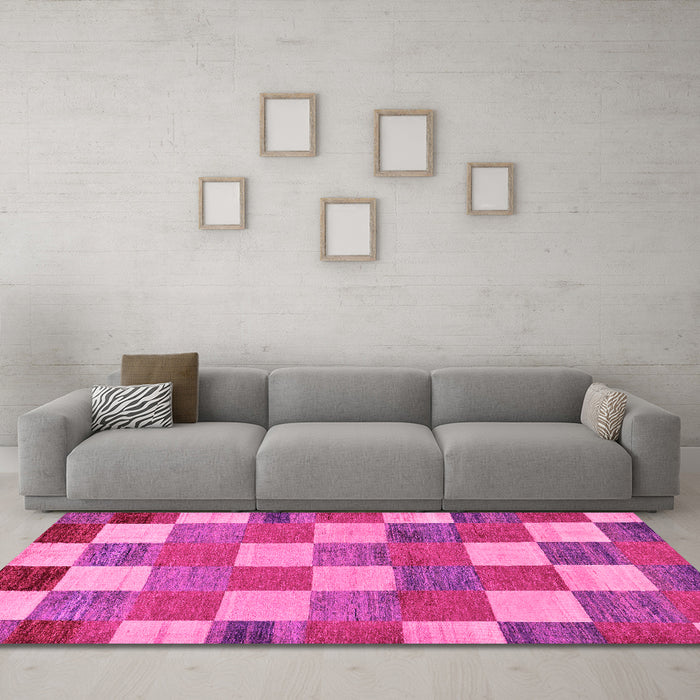 Machine Washable Checkered Pink Modern Rug in a Living Room, wshabs80pnk